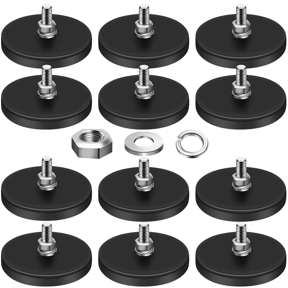 DIYMAG Rubber Coated Neodymium Magnets 1.69 inch Diameter, 30 lb Pull Force, 12-Pack | Heavy Duty Magnetic Mounts with M5 Threaded Studs - main product image