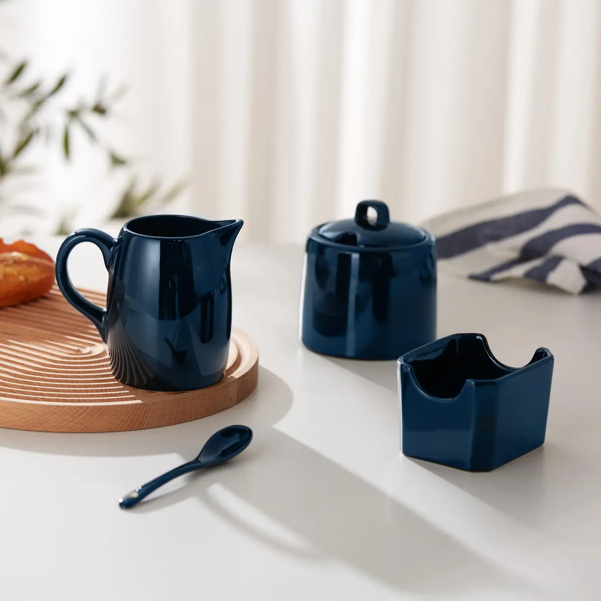 KooK Sugar and Creamer Set, 3 Piece | Ceramic, Navy, Compact & Dishwasher Safe - view 5