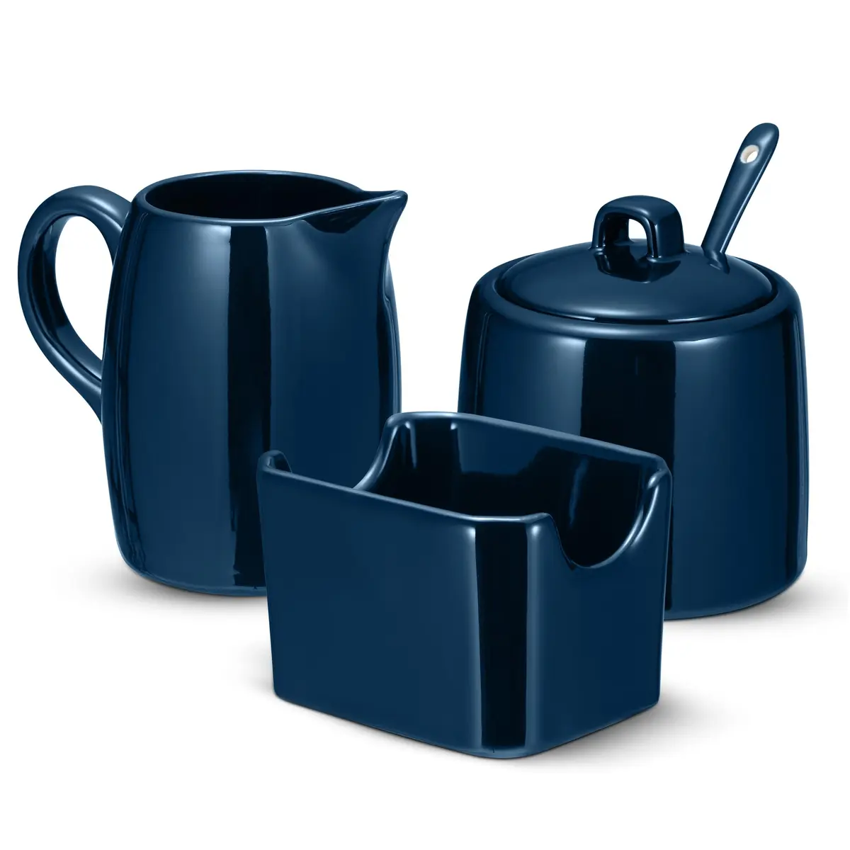 KooK Sugar and Creamer Set, 3 Piece | Ceramic, Navy, Compact & Dishwasher Safe - view 2