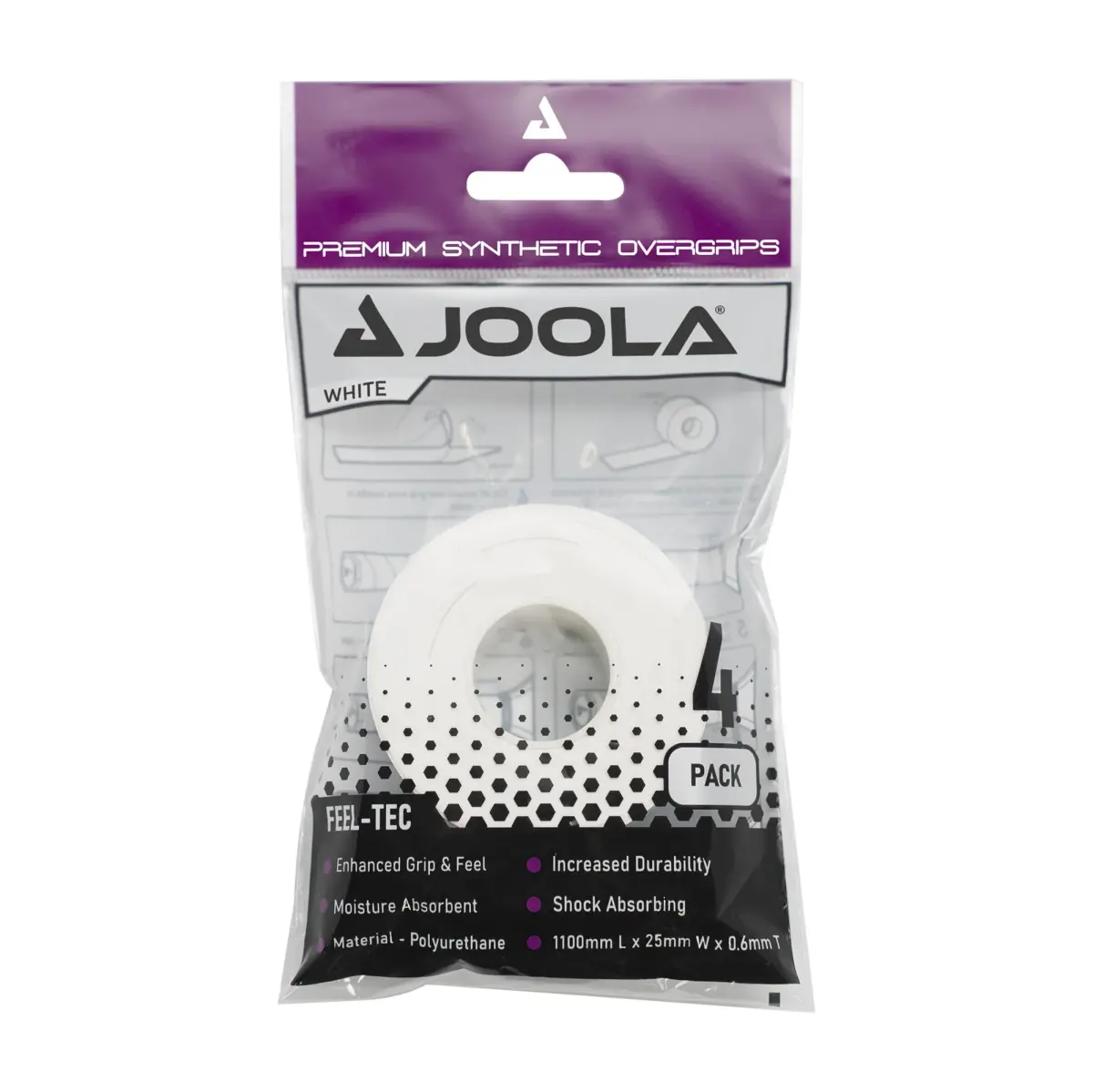 JOOLA White Pickleball Overgrip Set of 4 | Tacky Feel, Moisture Absorbent, Universal Fit - main product image