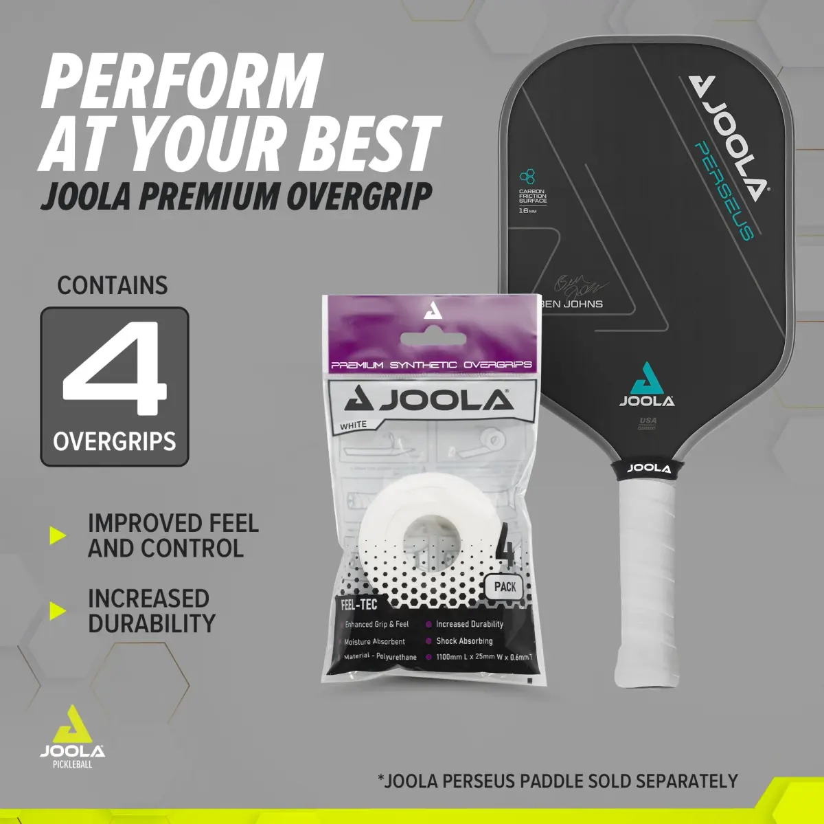 JOOLA White Pickleball Overgrip Set of 4 | Tacky Feel, Moisture Absorbent, Universal Fit - view 2