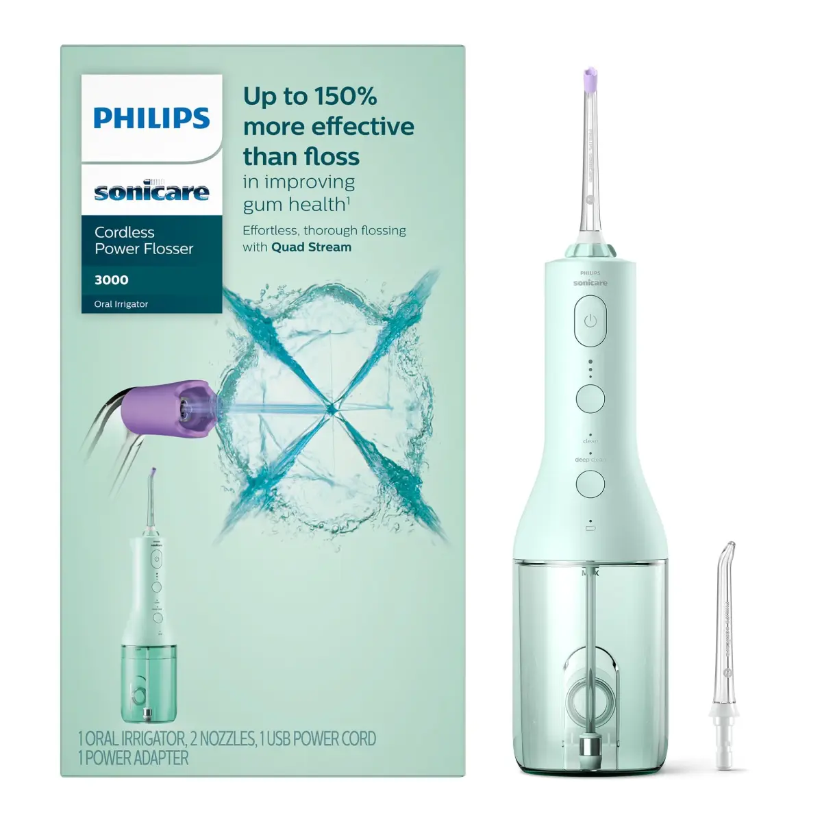 Philips Sonicare Cordless Power Flosser 3000 Mint HX3826/24 | Quad Stream Technology for Gum Health - main product image