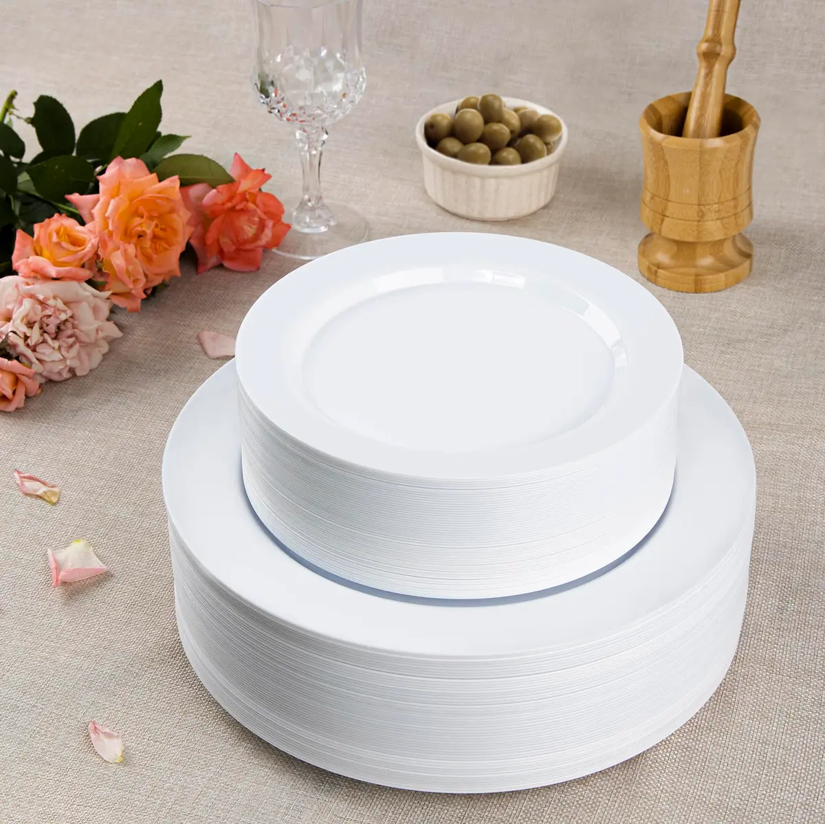 SETUP 60-Piece White Plastic Dinnerware Set – 30 10.25" Dinner & 30 7.5" Salad Plates – Heavy-Duty Disposable for Weddings, Catering, Parties - view 5