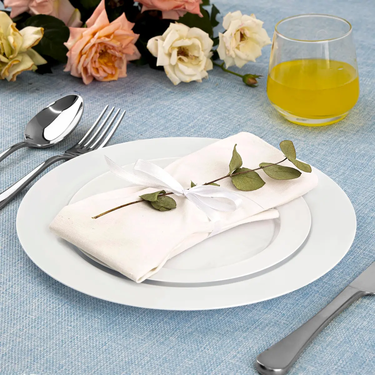 SETUP 60-Piece White Plastic Dinnerware Set – 30 10.25" Dinner & 30 7.5" Salad Plates – Heavy-Duty Disposable for Weddings, Catering, Parties - view 3