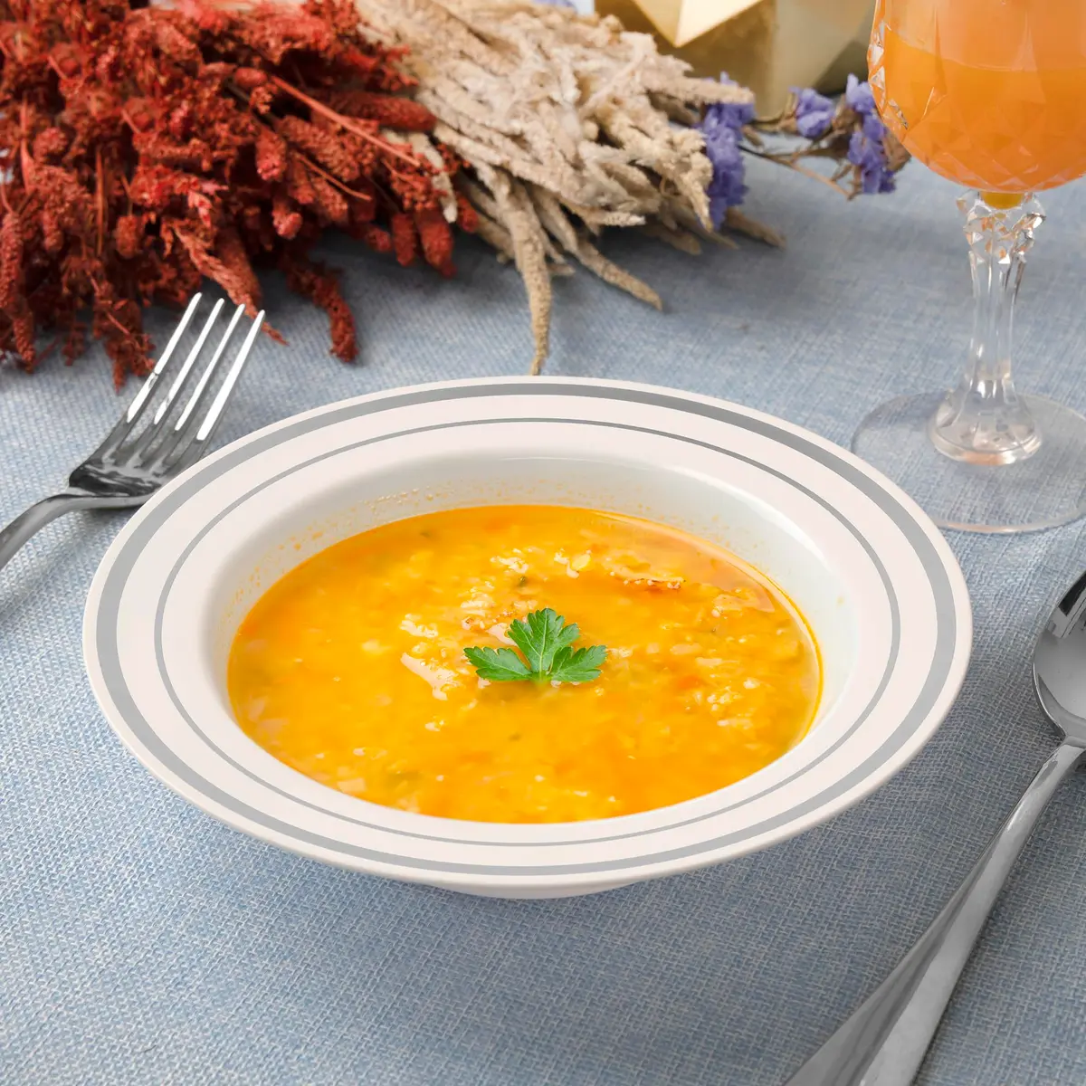 SETUP 12 oz. Disposable Dessert Soup Bowls with Silver Rim | Heavy-Duty Plastic, Elegant Design for All Occasions - view 3