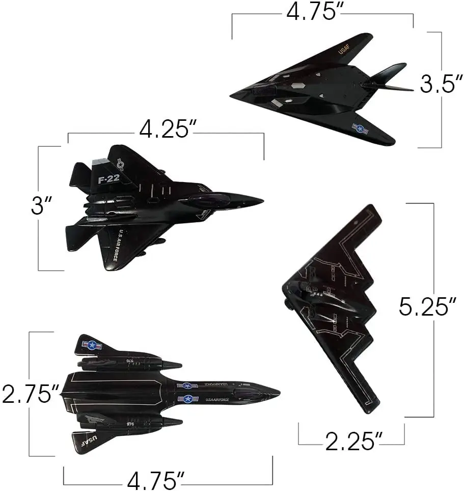 Zugar Land Die-Cast Pullback Stealth Bomber Models (4.25"-5.25") SR-71 Blackbird, F-22 Raptor, F-117 Nighthawk, B2 Bomber | Realistic Military Aircraft Replica - view 6