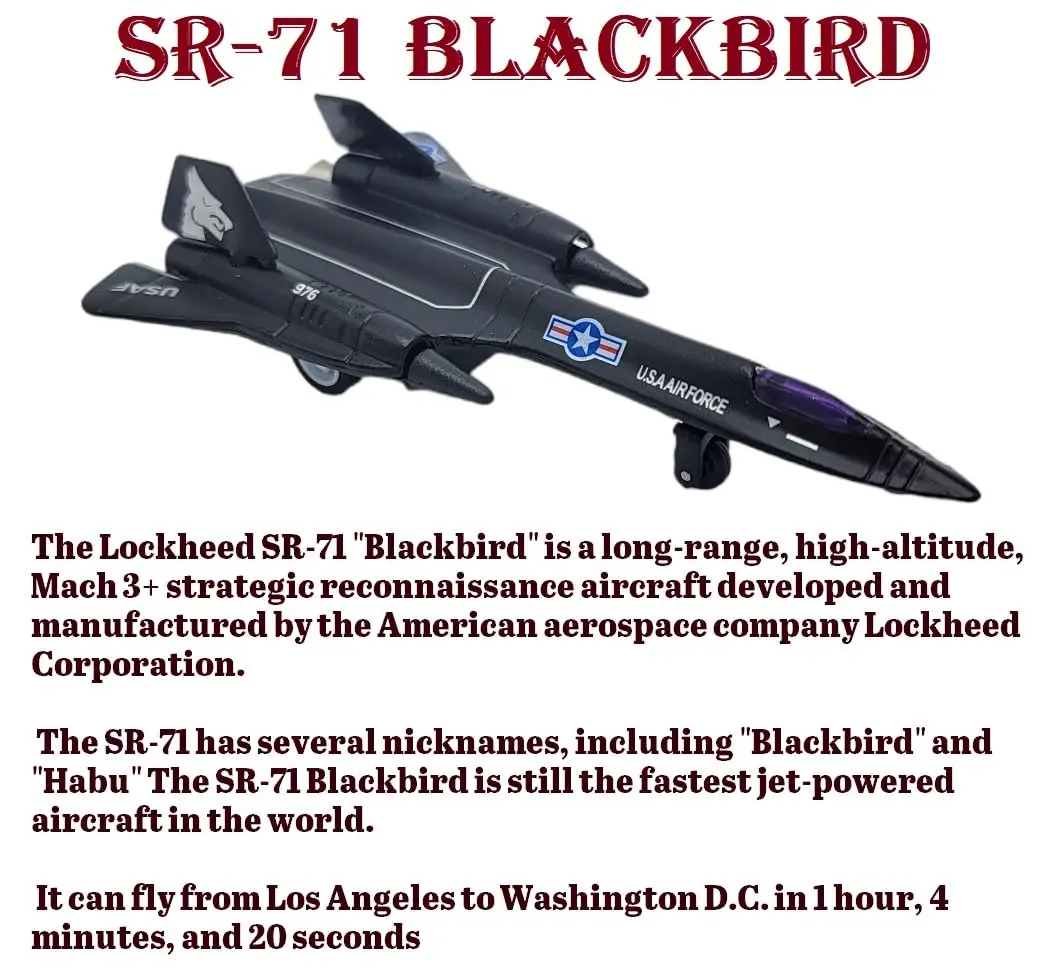 Zugar Land Die-Cast Pullback Stealth Bomber Models (4.25"-5.25") SR-71 Blackbird, F-22 Raptor, F-117 Nighthawk, B2 Bomber | Realistic Military Aircraft Replica - view 2
