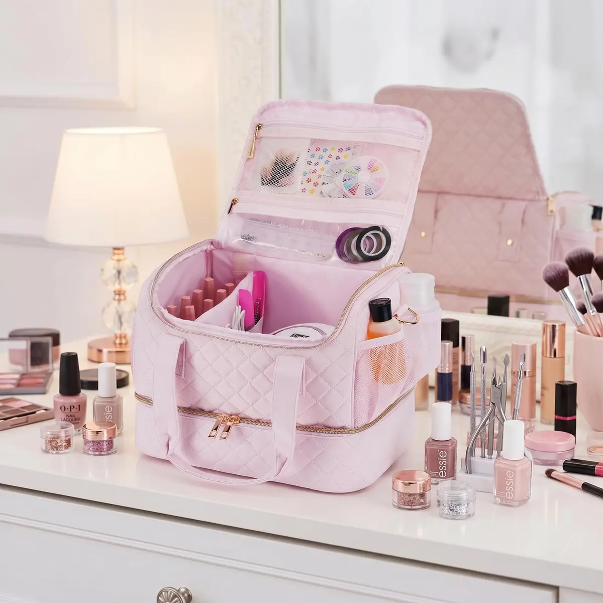 VOFIpremiAm Nail Polish Organizer Case | 50 Bottle Capacity Waterproof Pink - view 2
