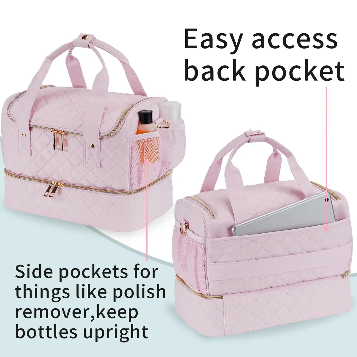 VOFIpremiAm Nail Polish Organizer Case | 50 Bottle Capacity Waterproof Pink - view 3