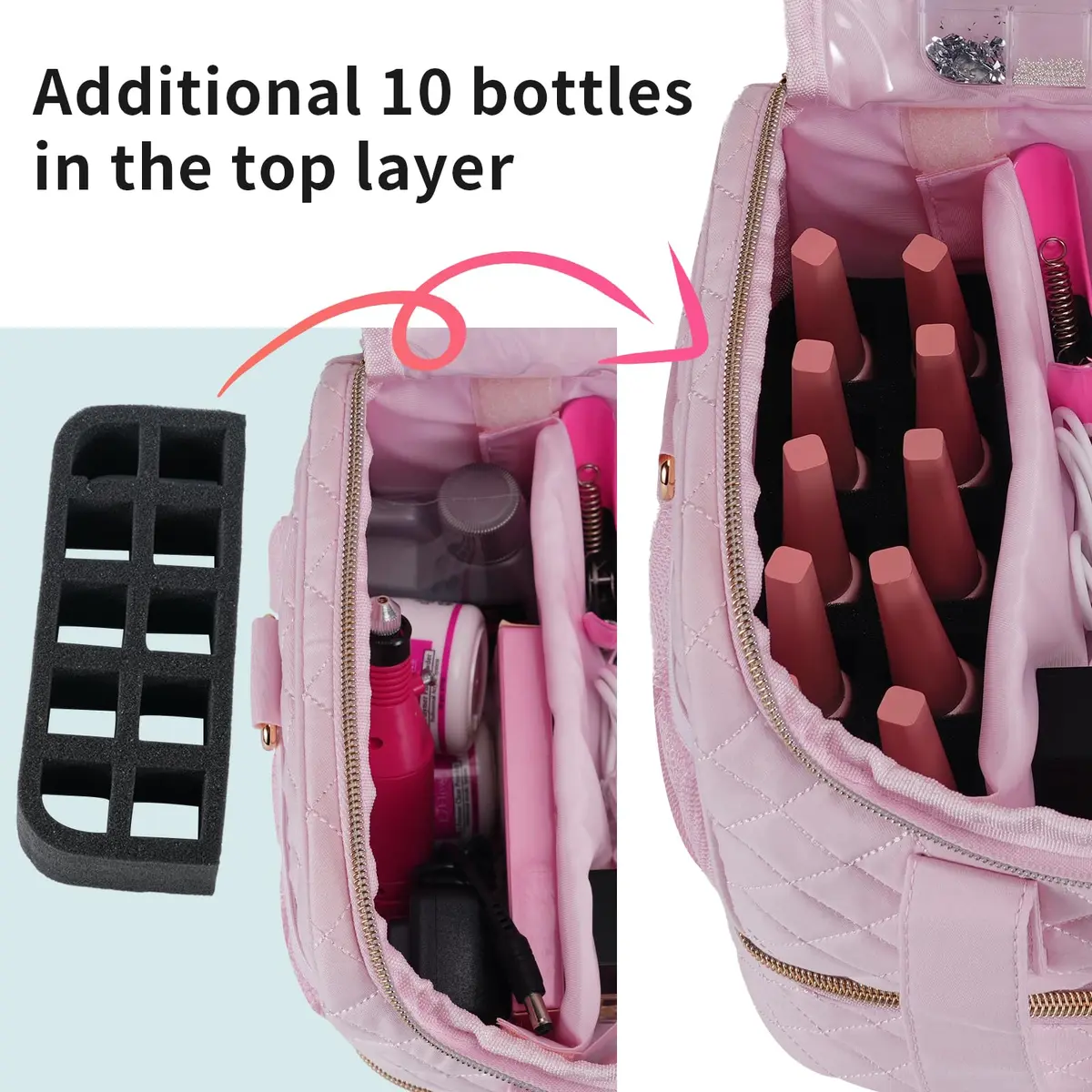 VOFIpremiAm Nail Polish Organizer Case | 50 Bottle Capacity Waterproof Pink - view 4