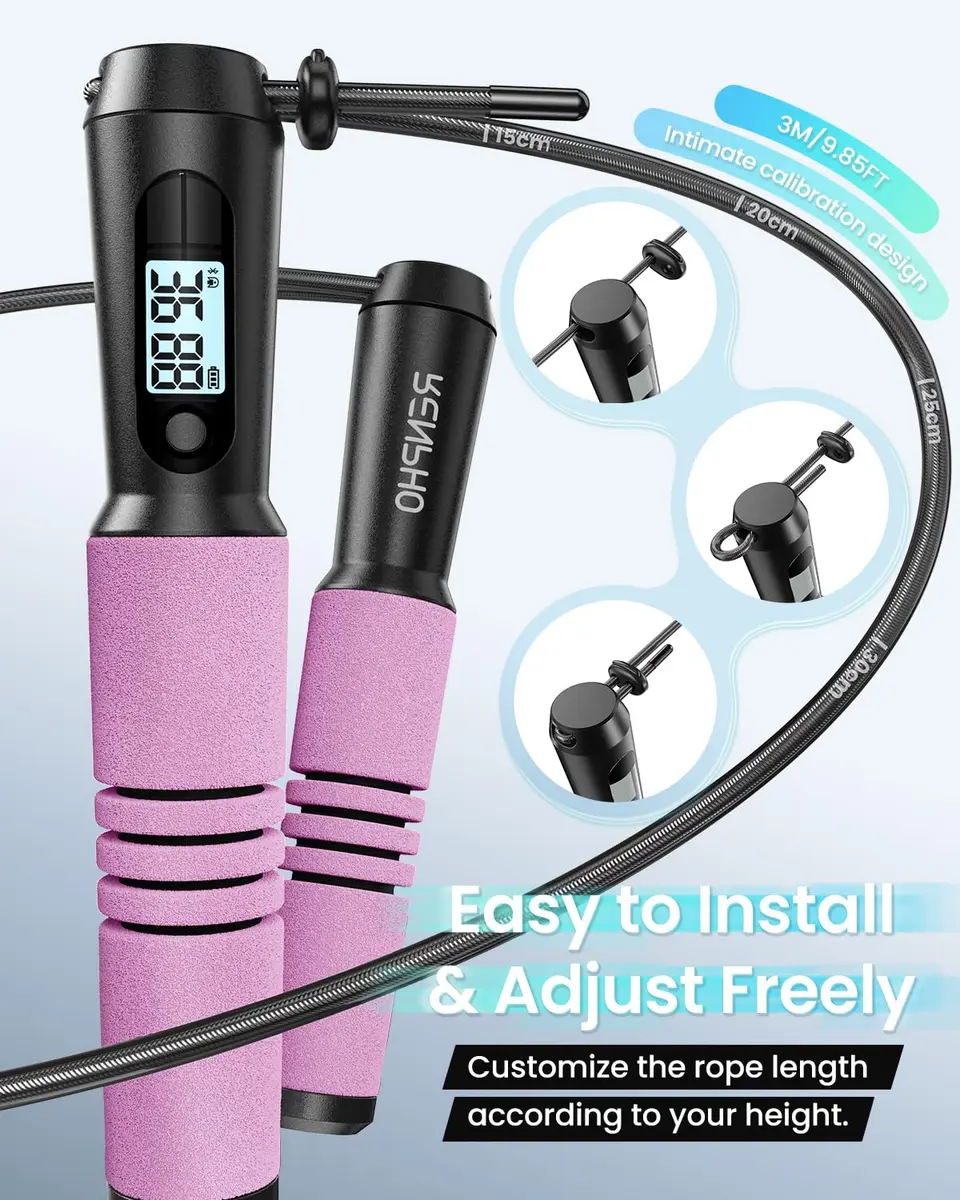 RENPHO Smart Jump Rope with Counter | App Data Tracking, LCD Display, Pink - view 5