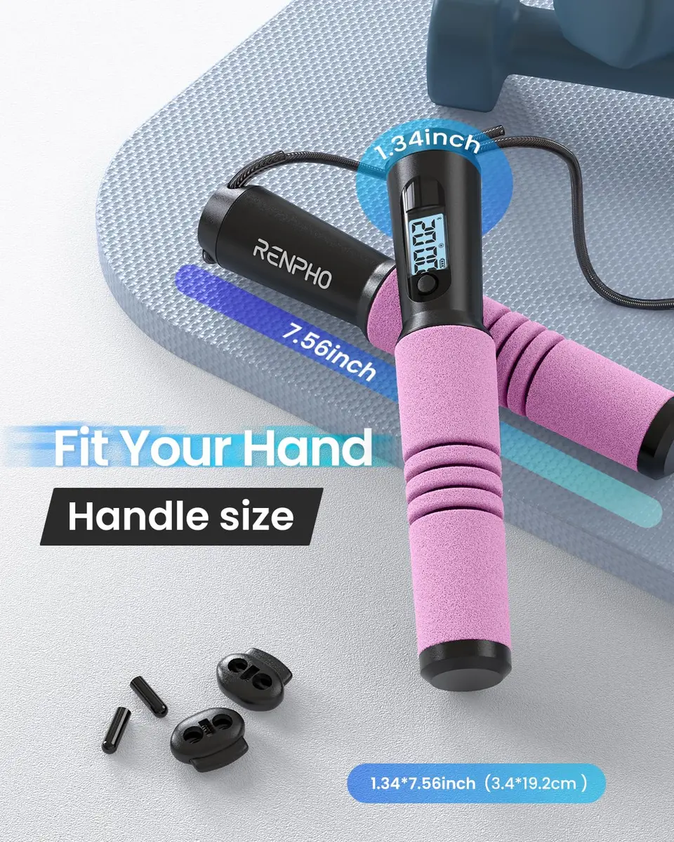 RENPHO Smart Jump Rope with Counter | App Data Tracking, LCD Display, Pink - view 7