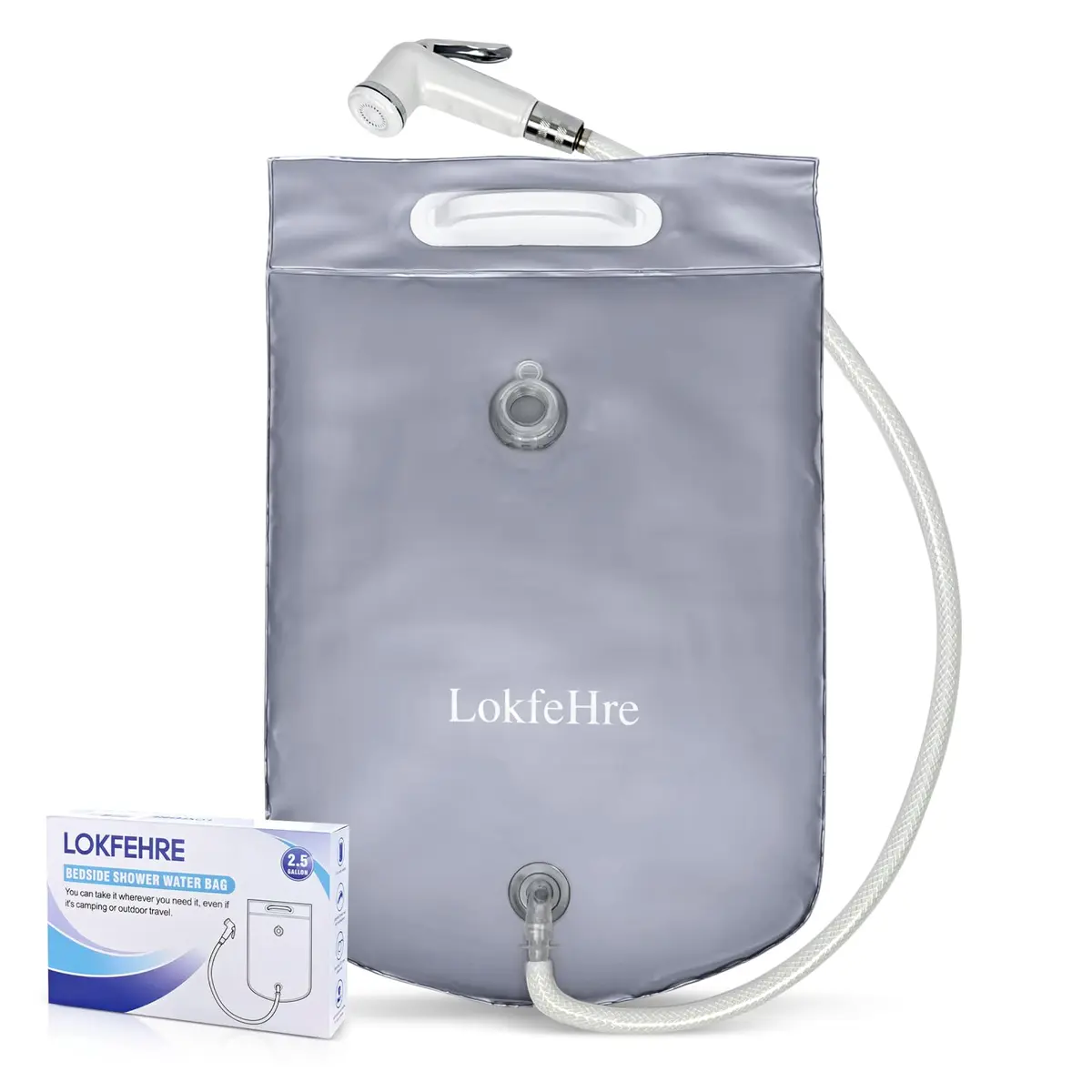 LOKFEHRE Bedside Shower Water Bag - 2.5 GL Portable Water Shower for Bedridden Patients, Silver - main product image