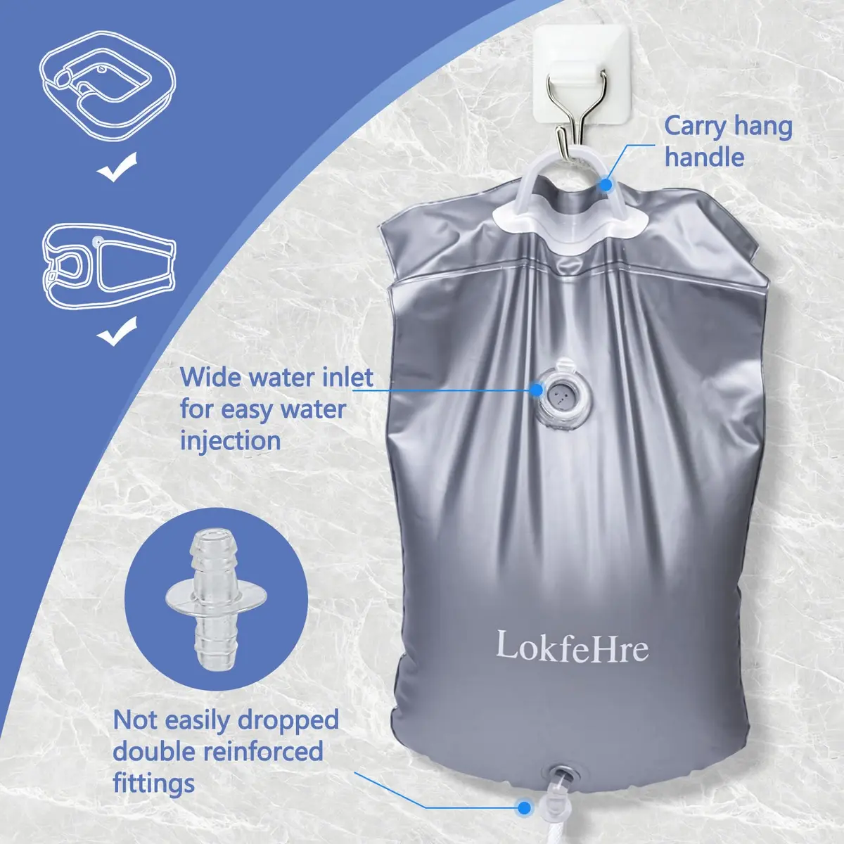 LOKFEHRE Bedside Shower Water Bag - 2.5 GL Portable Water Shower for Bedridden Patients, Silver - view 5