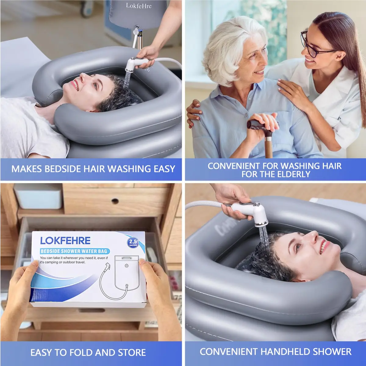 LOKFEHRE Bedside Shower Water Bag - 2.5 GL Portable Water Shower for Bedridden Patients, Silver - view 6
