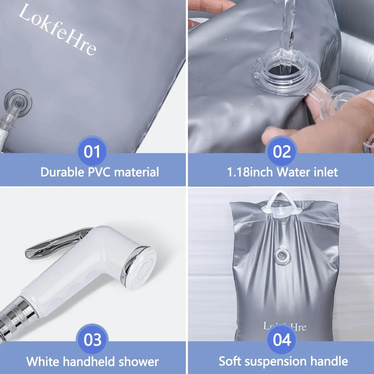 LOKFEHRE Bedside Shower Water Bag - 2.5 GL Portable Water Shower for Bedridden Patients, Silver - view 7