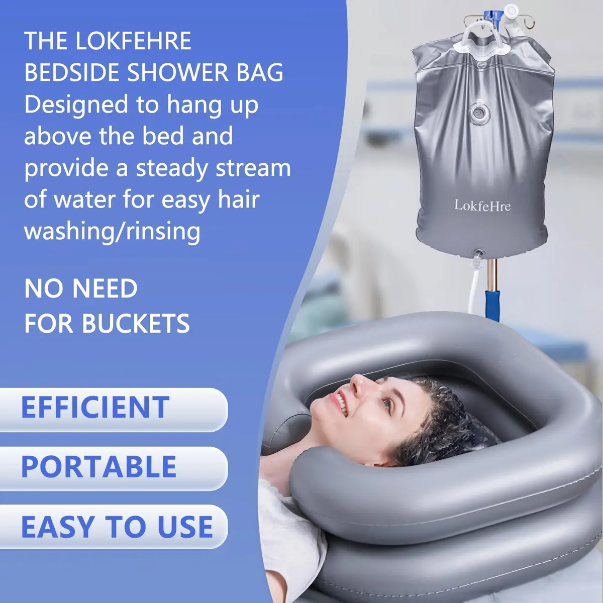 LOKFEHRE Bedside Shower Water Bag - 2.5 GL Portable Water Shower for Bedridden Patients, Silver - view 2