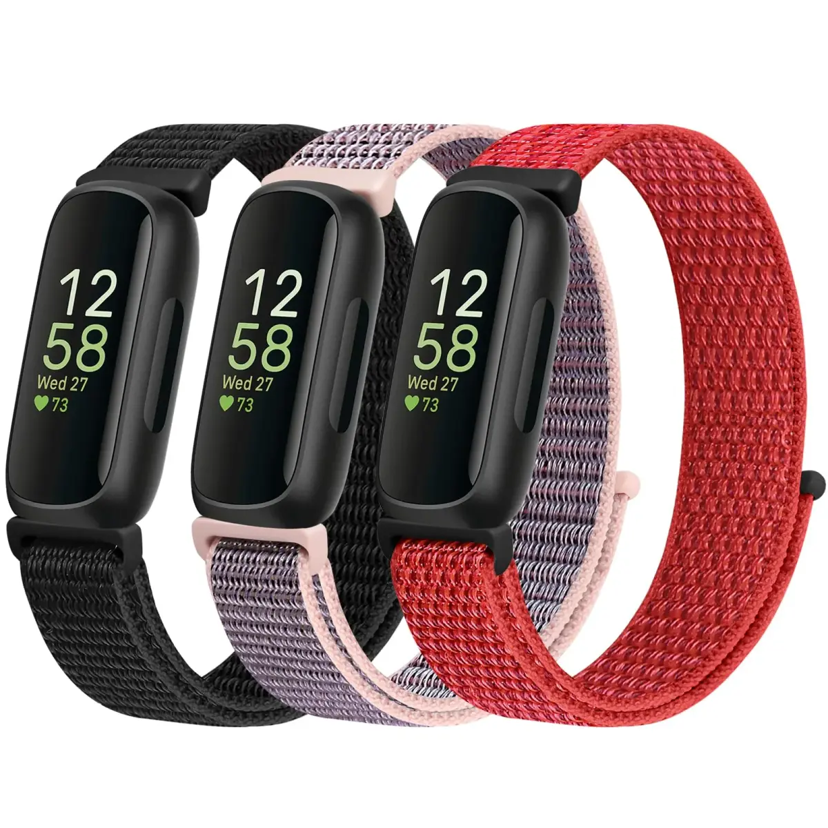 WNIPH Nylon Bands for Fitbit Inspire 3/2/HR/Ace 3/2, 3-Pack, Adjustable Solo Loop Wristbands - main product image