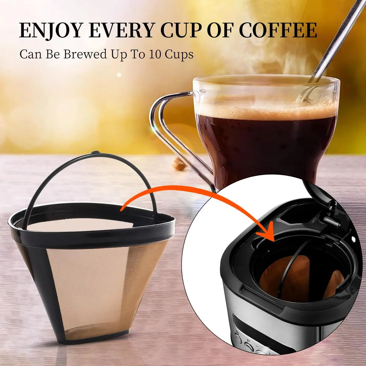 Nraxiot Gold 2pcs Coffee Filter | Reusable No.4 Cone Filter for Ninja - view 5