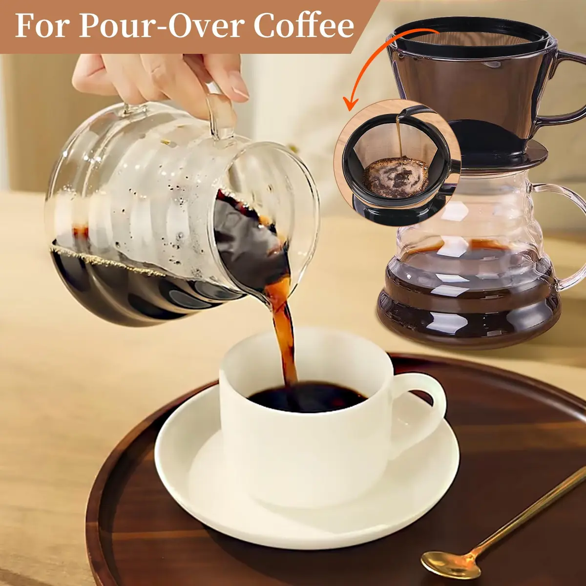 Nraxiot Gold 2pcs Coffee Filter | Reusable No.4 Cone Filter for Ninja - view 6