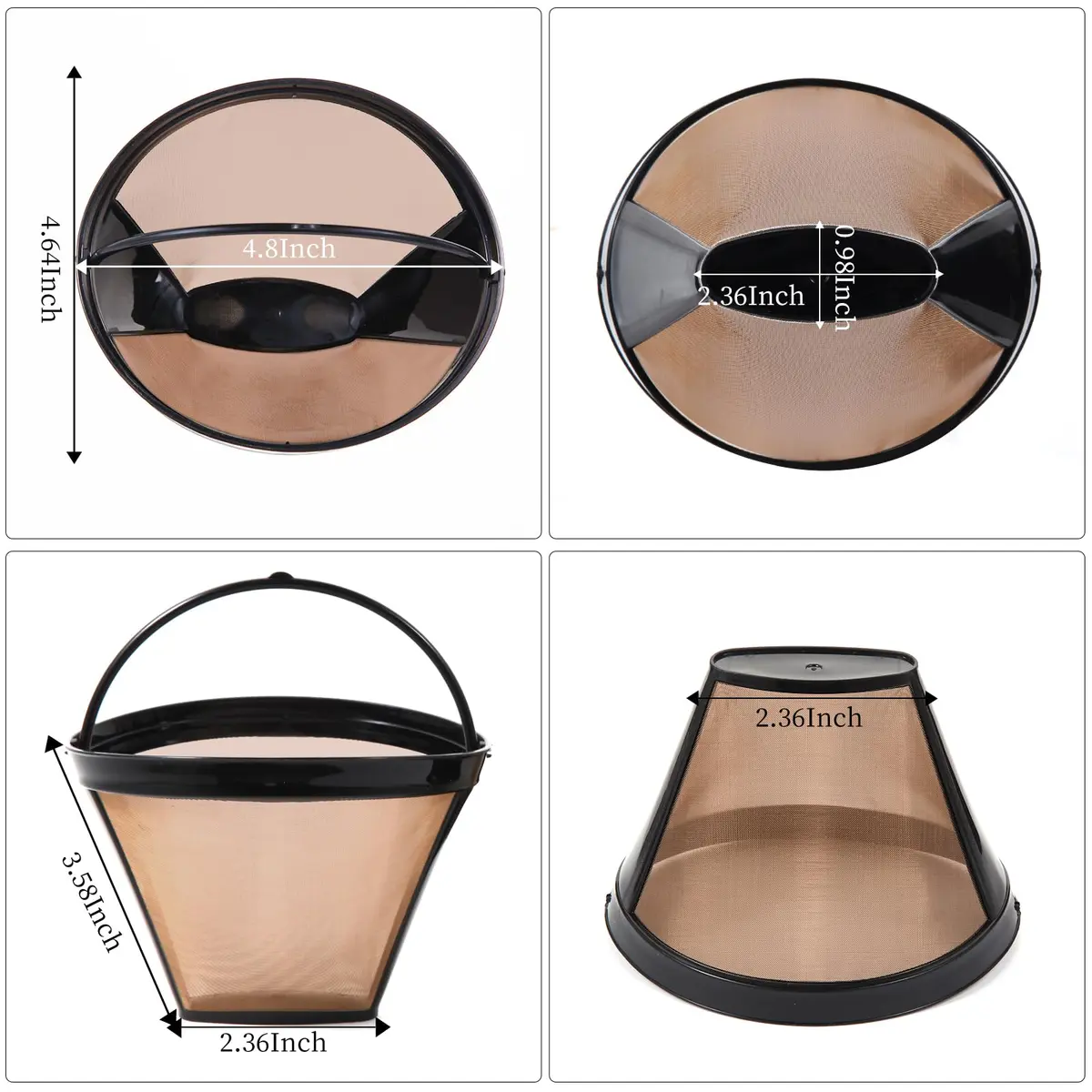 Nraxiot Gold 2pcs Coffee Filter | Reusable No.4 Cone Filter for Ninja - view 2
