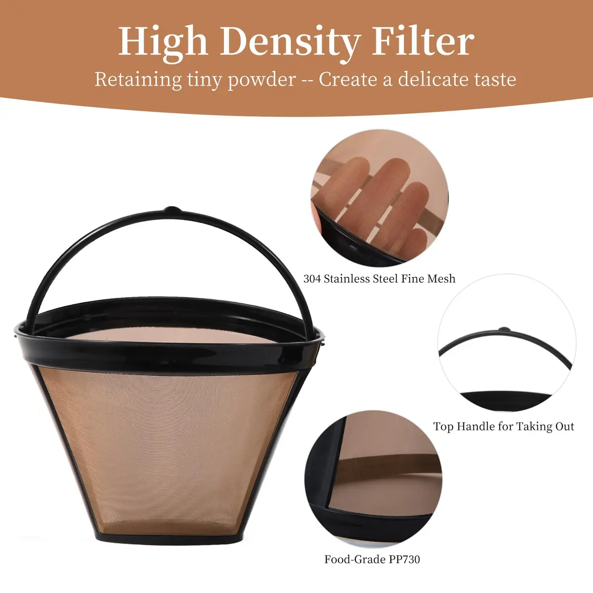 Nraxiot Gold 2pcs Coffee Filter | Reusable No.4 Cone Filter for Ninja - view 4
