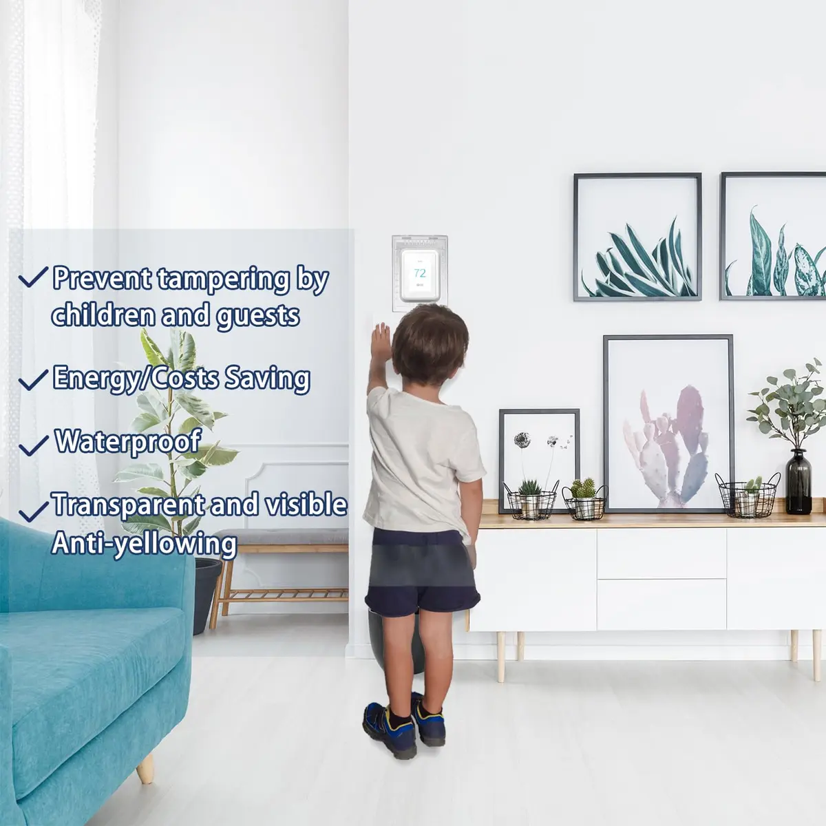 Young Dance Universal Thermostat Lock Box with Key, Clear Acrylic, 19.99cm x 14cm x 4.8cm | Prevents Tampering & Saves Energy - view 5