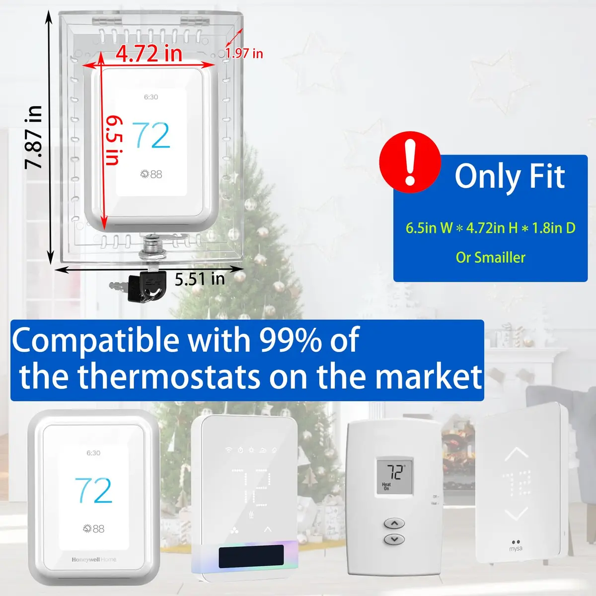 Young Dance Universal Thermostat Lock Box with Key, Clear Acrylic, 19.99cm x 14cm x 4.8cm | Prevents Tampering & Saves Energy - view 2