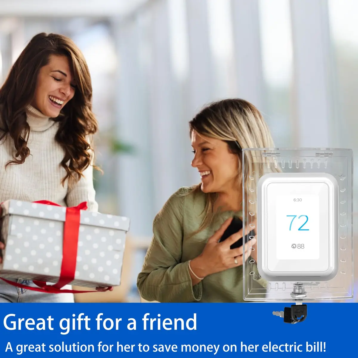 Young Dance Universal Thermostat Lock Box with Key, Clear Acrylic, 19.99cm x 14cm x 4.8cm | Prevents Tampering & Saves Energy - view 3