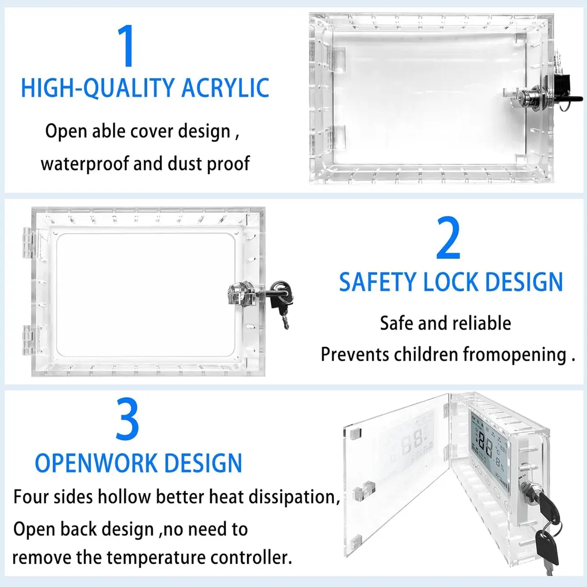 Young Dance Universal Thermostat Lock Box with Key, Clear Acrylic, 19.99cm x 14cm x 4.8cm | Prevents Tampering & Saves Energy - view 4