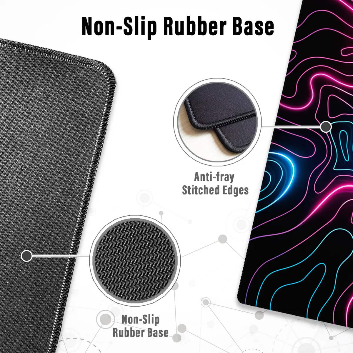 Ovenbird Gaming Mouse Pad with Stitched Edges 31.5 x 11.8 in | Topographic Map Pink XL Desk Mat - view 5