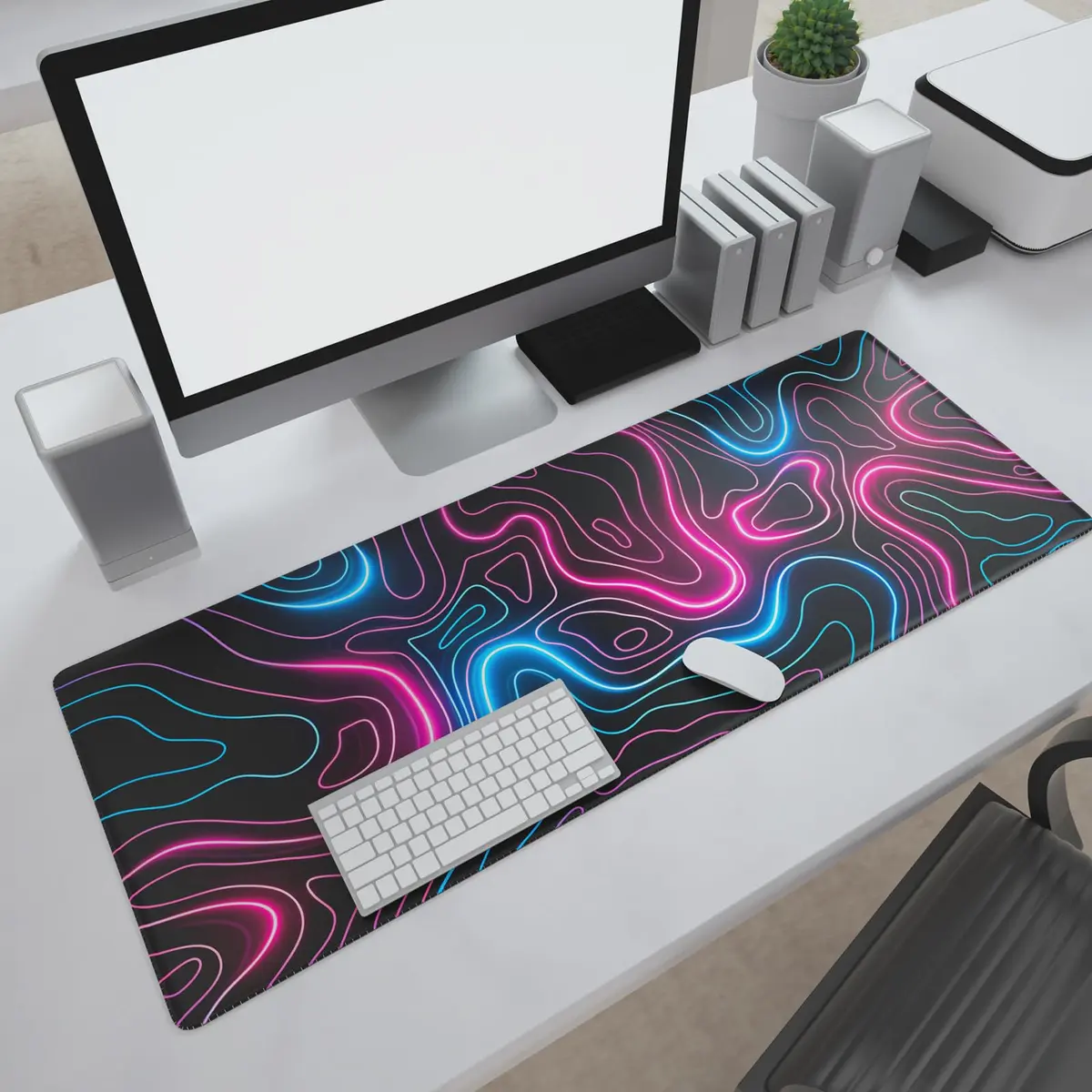 Ovenbird Gaming Mouse Pad with Stitched Edges 31.5 x 11.8 in | Topographic Map Pink XL Desk Mat - view 7