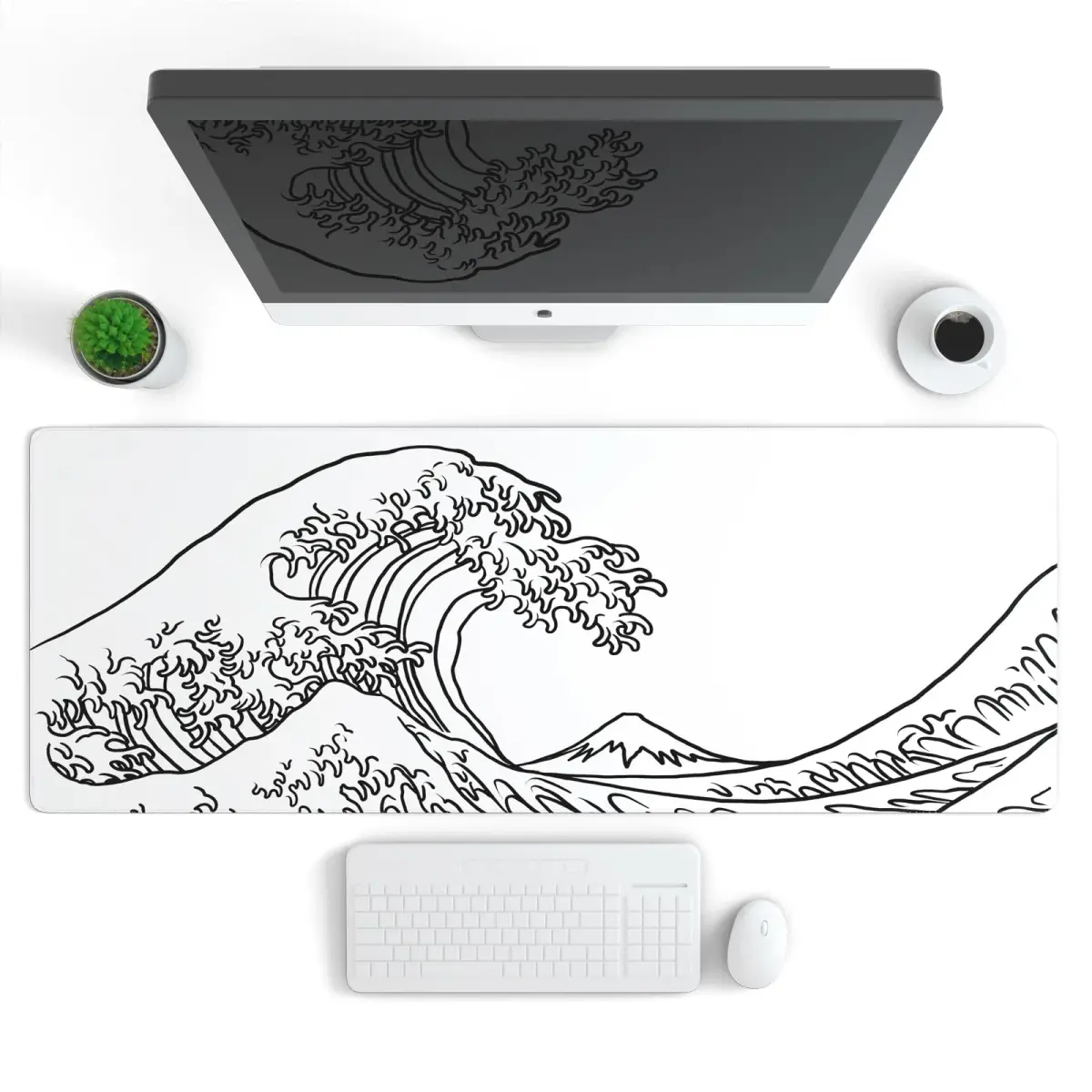 Ovenbird Minimal Wave Extended Gaming Mouse Pad - White Topographic Map XL Desk Mat (80x30cm) - view 2
