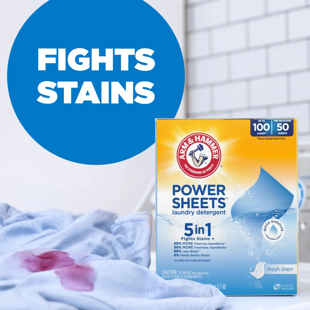 Arm & Hammer 5-in-1 Power Sheets Laundry Detergent, Fresh Linen, 50 Count | Eco-Friendly Concentrated Formula - view 3