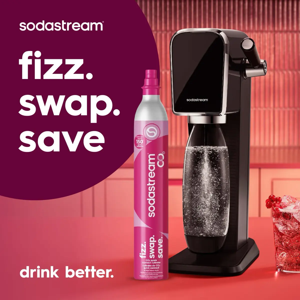 SodaStream 3 x 60L Pink Quick Connect CO2 Cylinders | Makes Up to 180 Liters Sparkling Water - view 8