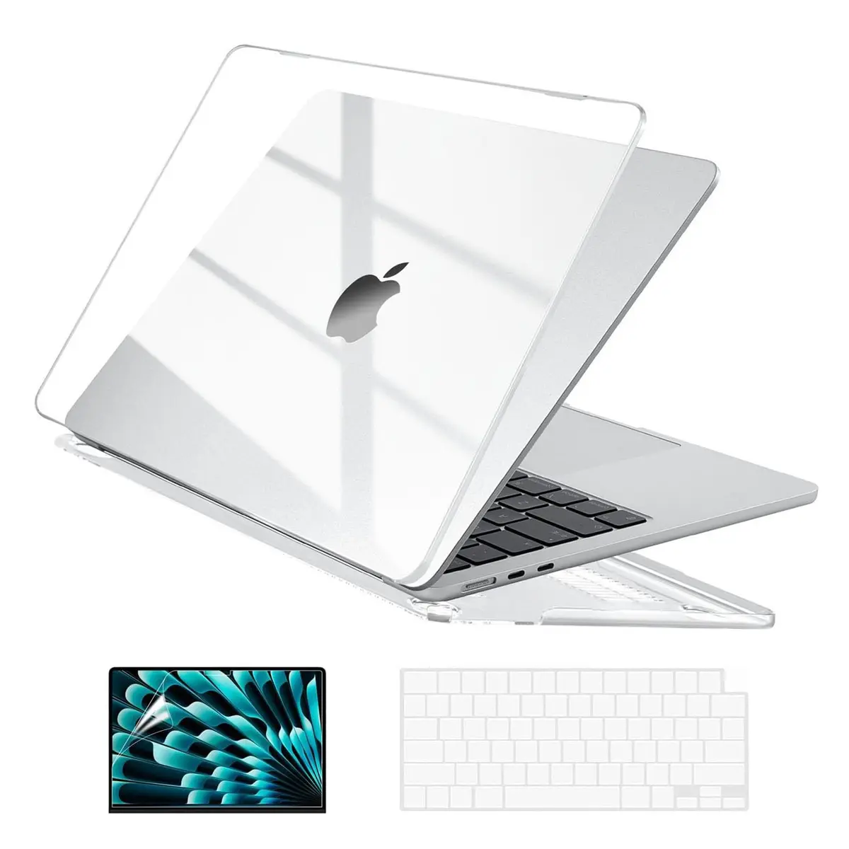 EooCoo Crystal Clear Hard Case for MacBook Air 15 inch M2-M5 (2023-2026) | Includes Keyboard Cover & Screen Protector - main product image