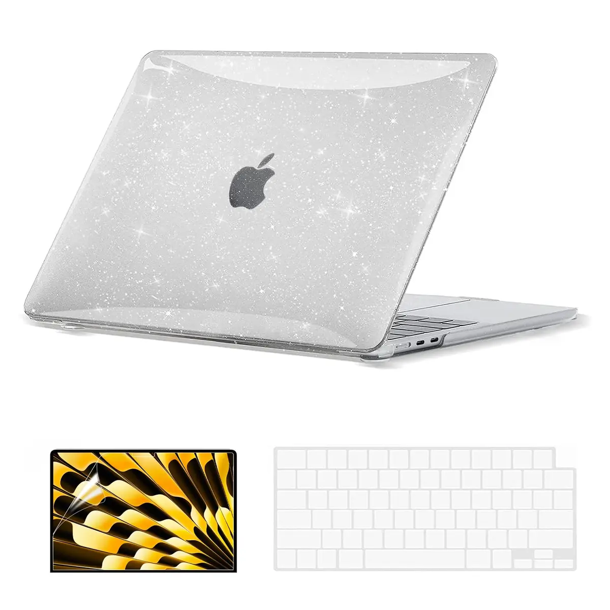 EooCoo Sparkly Clear Hard Case for MacBook Air 15 inch (M2-M5 Chip) | Snap-On Protective Shell with Keyboard Cover & Screen Protector - main product image