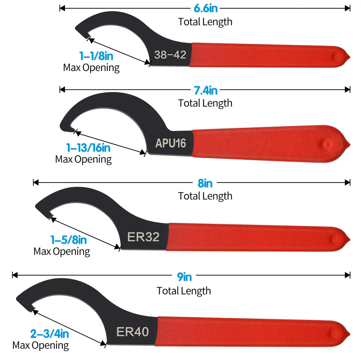 Mdvora Coilover Wrench Set, 4pcs Alloy Steel Rubber | Suspension Adjustment Tools - view 3