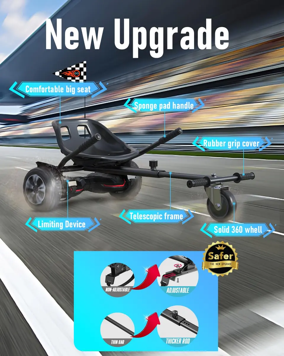 Gyroor K1 Hoverboard Go Kart Seat Attachment for 6.5"-10" Boards | Adjustable Frame, 360° Drift Control, Heavy-Duty Steel Frame, All-Terrain Rubber Wheel, For Kids & Adults - view 5