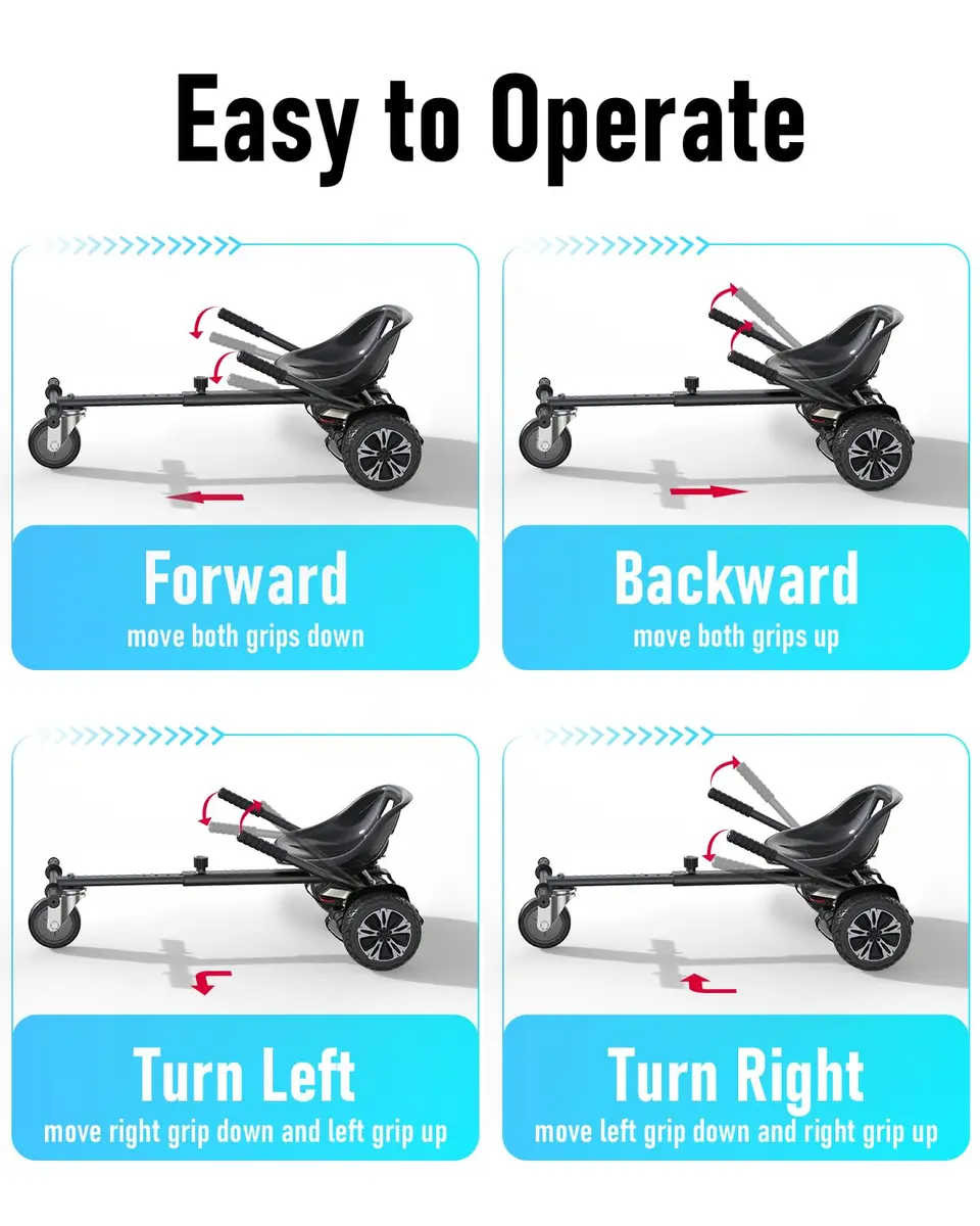 Gyroor K1 Hoverboard Go Kart Seat Attachment for 6.5"-10" Boards | Adjustable Frame, 360° Drift Control, Heavy-Duty Steel Frame, All-Terrain Rubber Wheel, For Kids & Adults - view 6