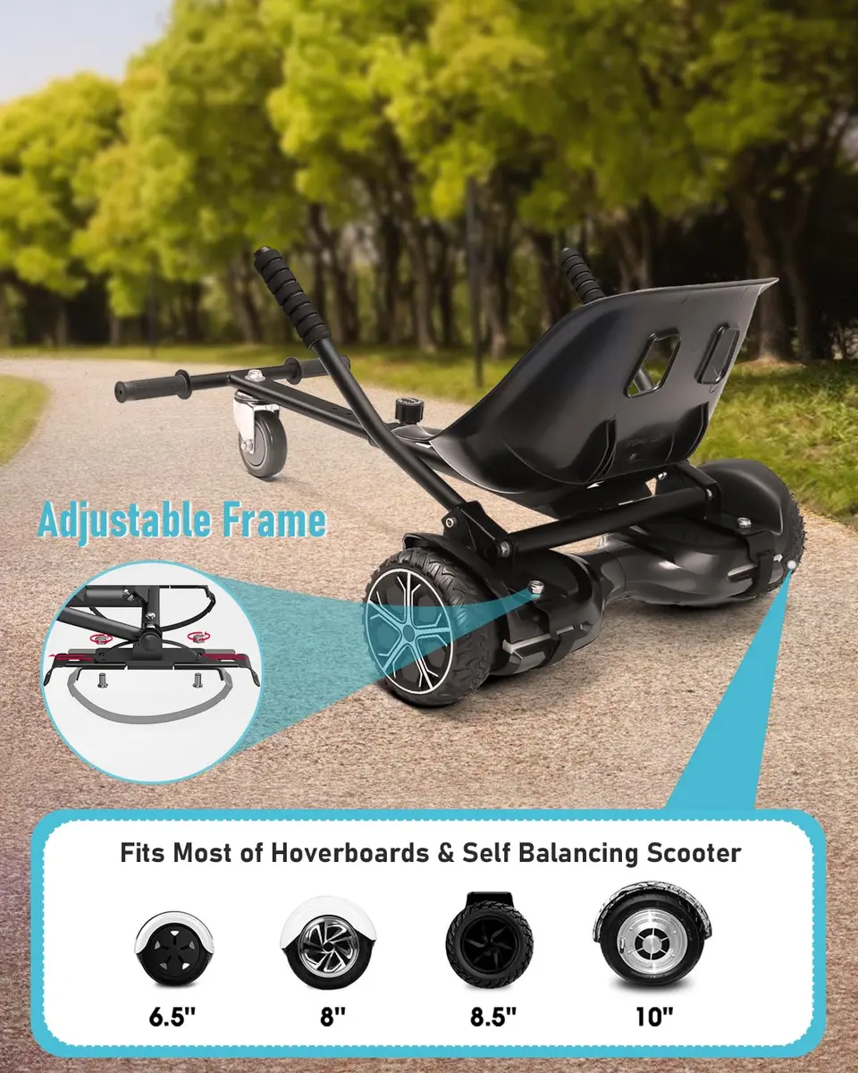 Gyroor K1 Hoverboard Go Kart Seat Attachment for 6.5"-10" Boards | Adjustable Frame, 360° Drift Control, Heavy-Duty Steel Frame, All-Terrain Rubber Wheel, For Kids & Adults - view 3