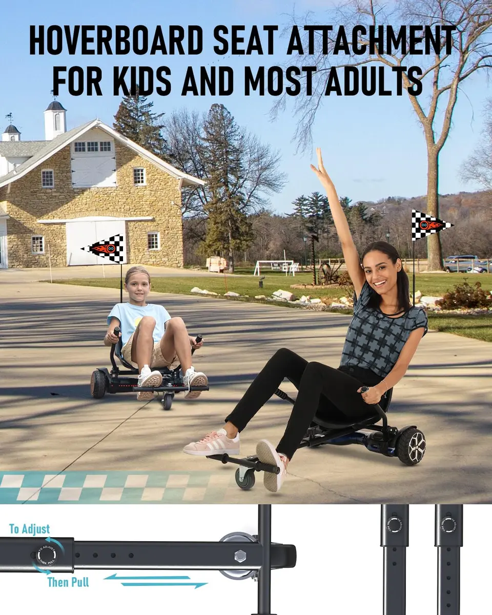 Gyroor K1 Hoverboard Go Kart Seat Attachment for 6.5"-10" Boards | Adjustable Frame, 360° Drift Control, Heavy-Duty Steel Frame, All-Terrain Rubber Wheel, For Kids & Adults - view 4