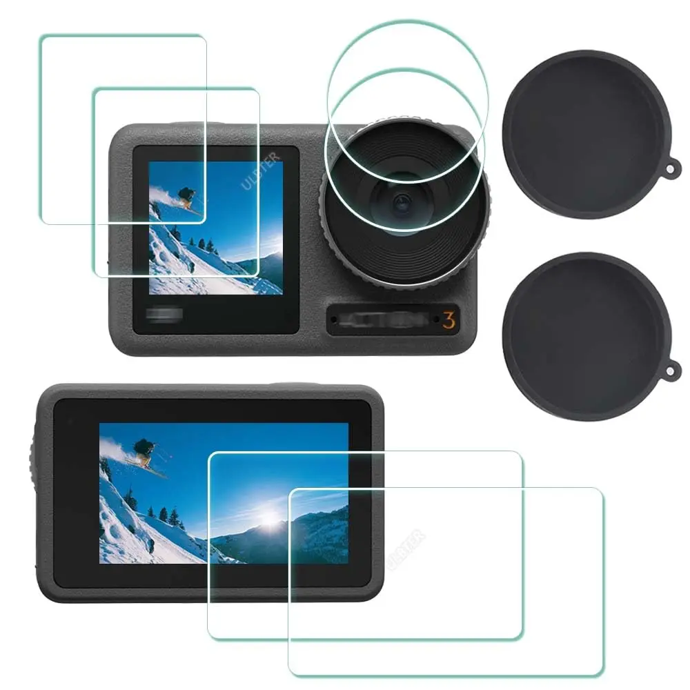 ULBTER Screen Protector for DJI OSMO Action 3 + Lens Cap Cover | 9H Tempered Glass & Dust-Resistant (70-120 chars) - main product image