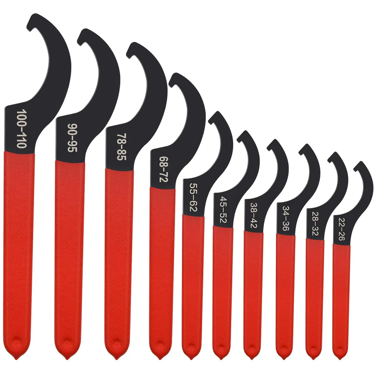Mdvora 10pcs Coilover Spanner Wrench Set | Heavy-Duty High-Speed Steel, 10 Sizes, Red & Black - main product image
