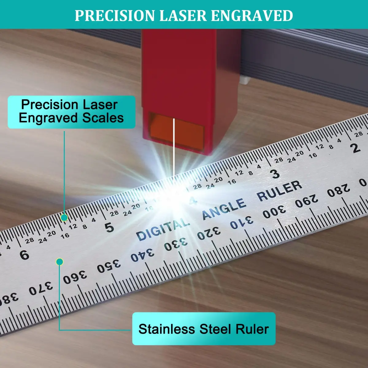 TBVHOMM Digital Angle Finder Protractor with 200mm Ruler | Accurate Angle Measurement Tool for Woodworking, Construction, and DIY (Stainless Steel) - view 2