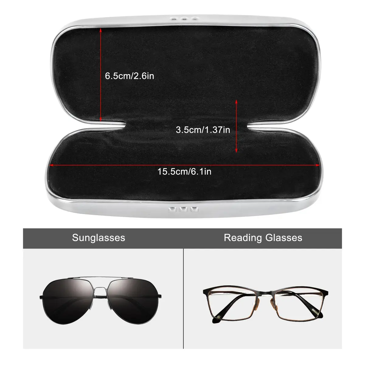 Hifot Metal Eyeglass Case, Hard Shell, Aluminum Spectacles Box, 15.5x6.5cm | Stylish & Durable Eyewear Protection - view 2