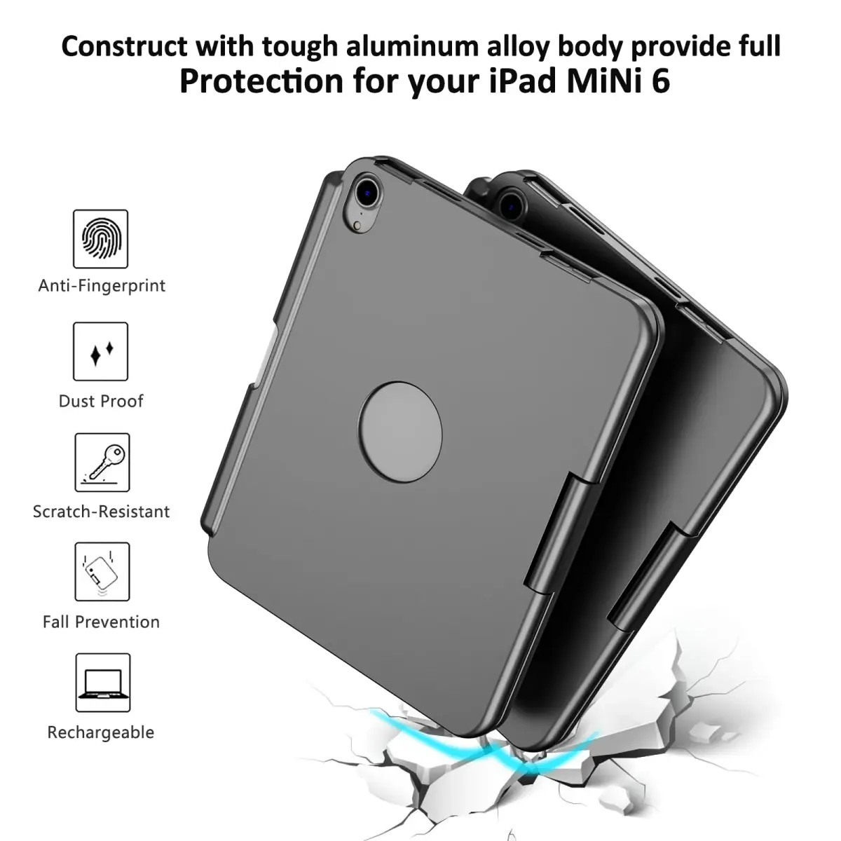 FUWANG Black Touch Keyboard Case for iPad mini 7/6 8.3-inch with Trackpad & Backlit Keys | 360° Rotating Stand - view 7