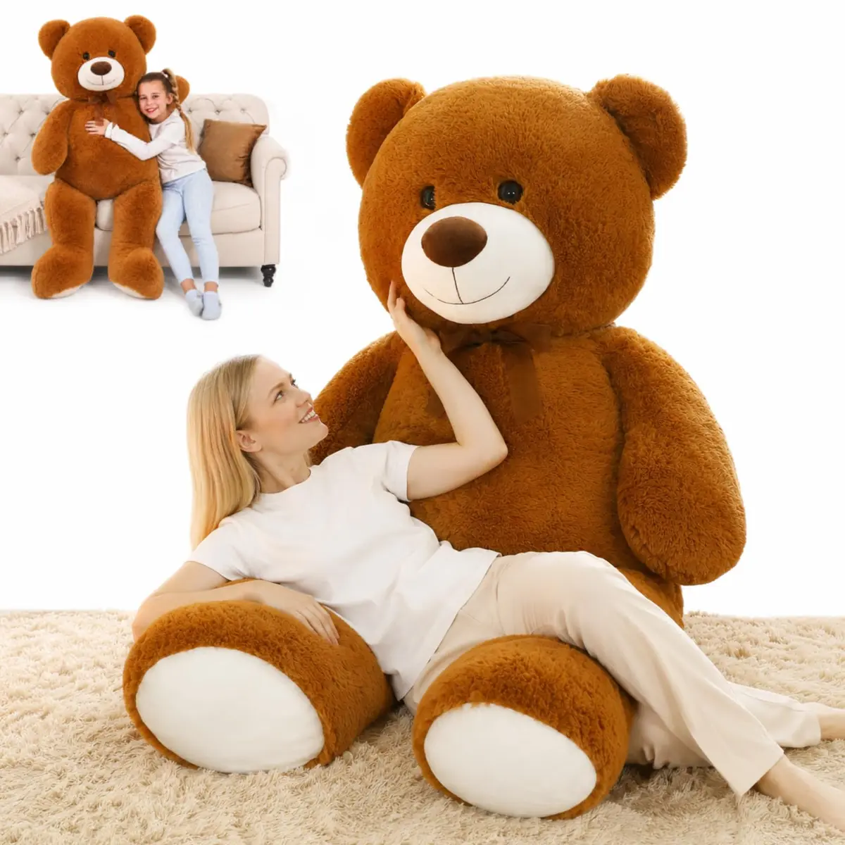 MorisMos Giant Teddy Bear Stuffed Animal 4 Ft,51'' Big Brown Teddy Bear for Girlfriend Boyfriend Wife Mom Fiancée Valentine's Gift - main product image