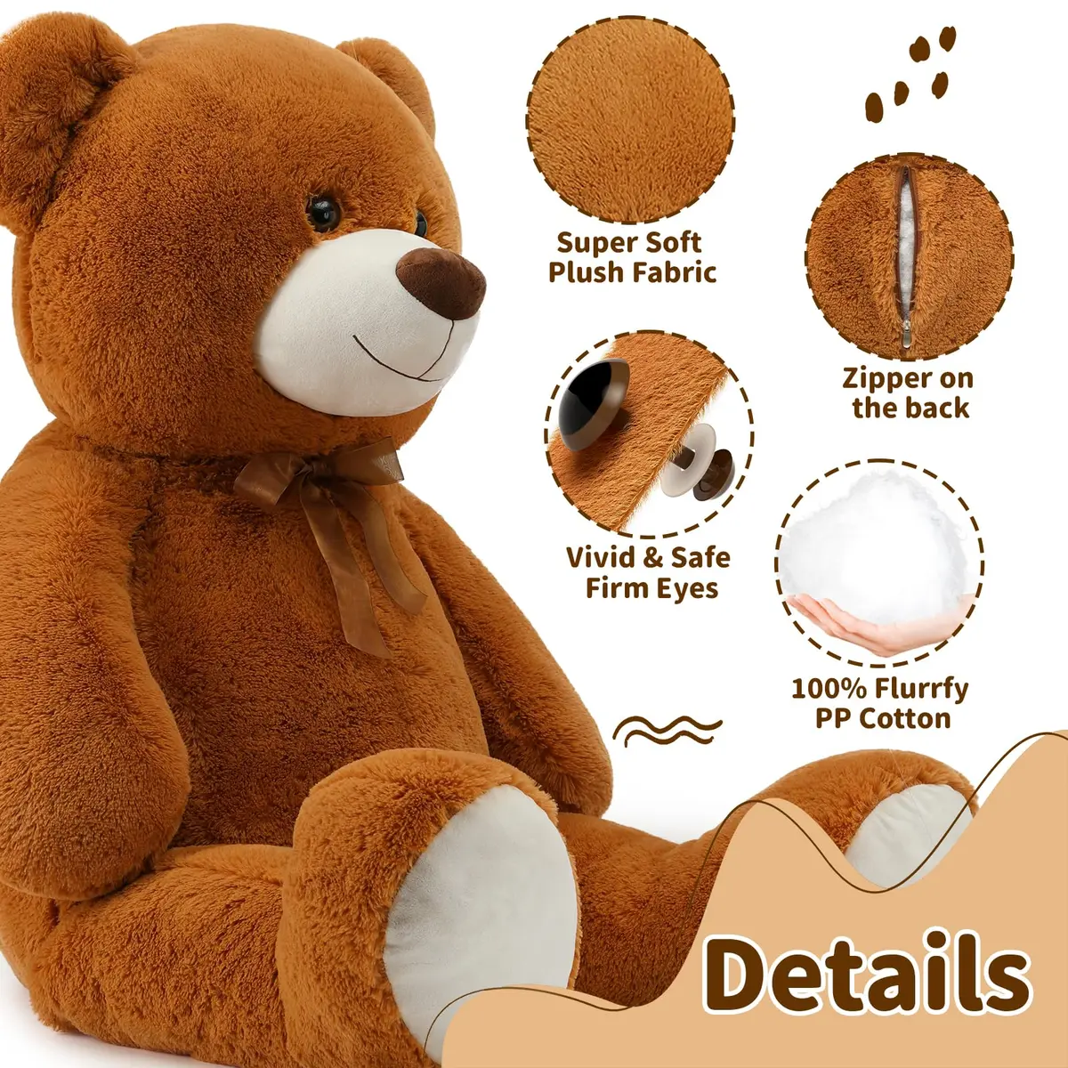 MorisMos Giant Teddy Bear Stuffed Animal 4 Ft,51'' Big Brown Teddy Bear for Girlfriend Boyfriend Wife Mom Fiancée Valentine's Gift - view 9