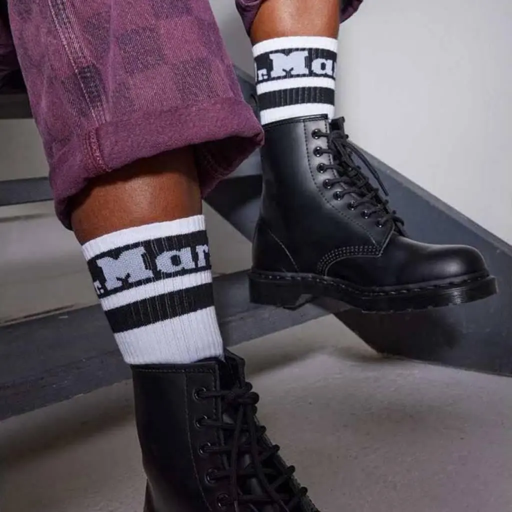 Dr. Martens Unisex Athletic Logo Sock, White+Black Organic Cotton Blend, S/M | Organic Cotton, Athletic Style - view 2